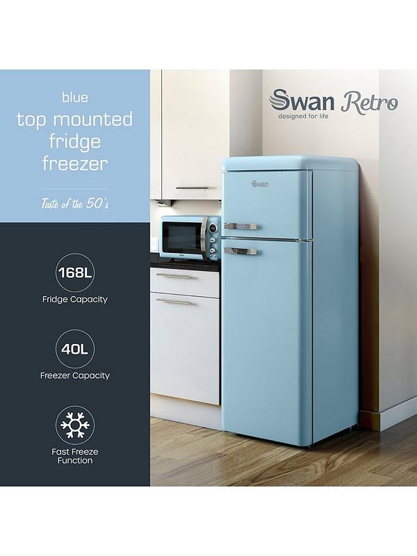 Swan SR11010BLNE Retro Blue Top Mounted Fridge Freezer 208L - Image 2